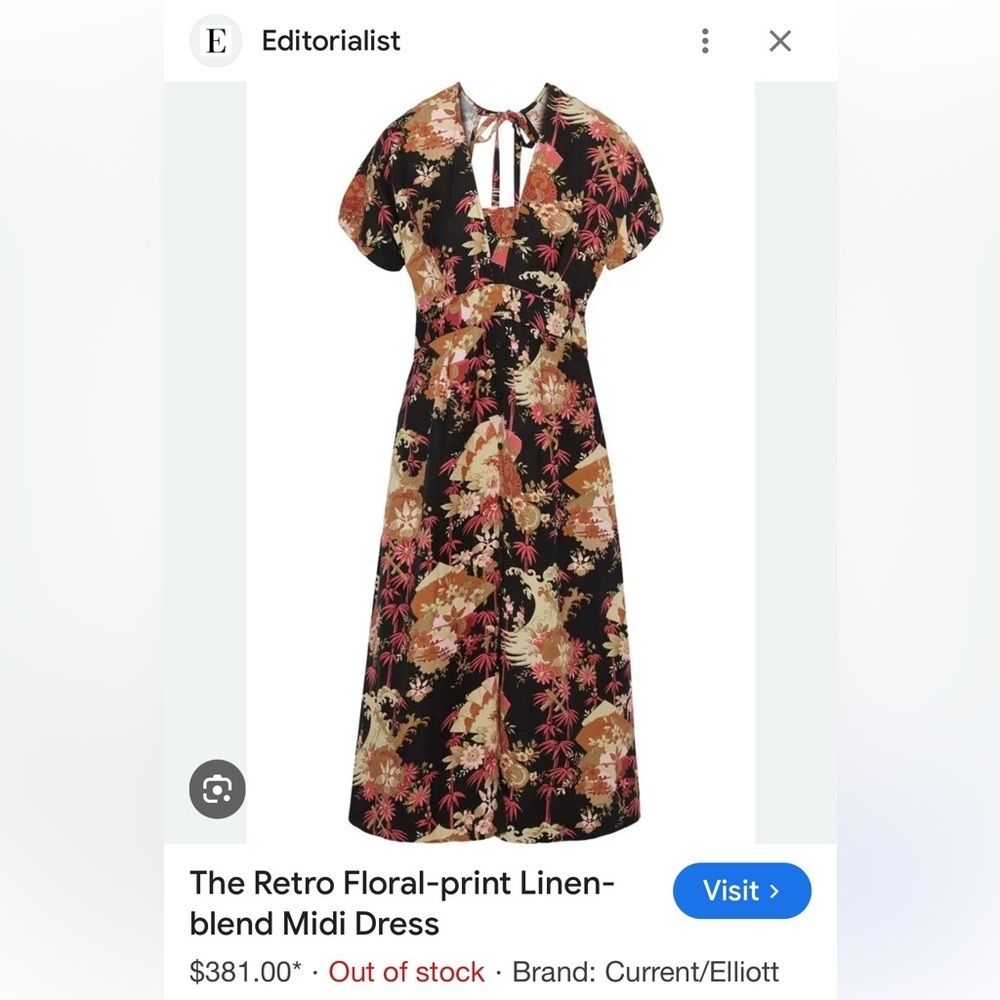 Floral Print Linen Open Back Midi Dress Small prairie cottage earthy‎ neutral - Picture 4 of 11
